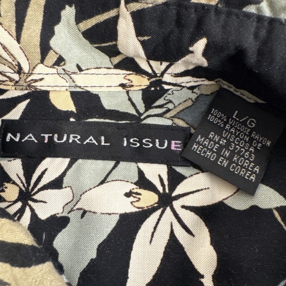 Natural Issue Hawaiian Shirt Men L Black Tropical Floral Viscose Rayon S/S - Picture 9 of 11